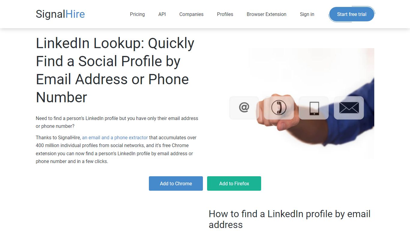 Find LinkedIn Profile Knowing Email or Phone Number - SignalHire