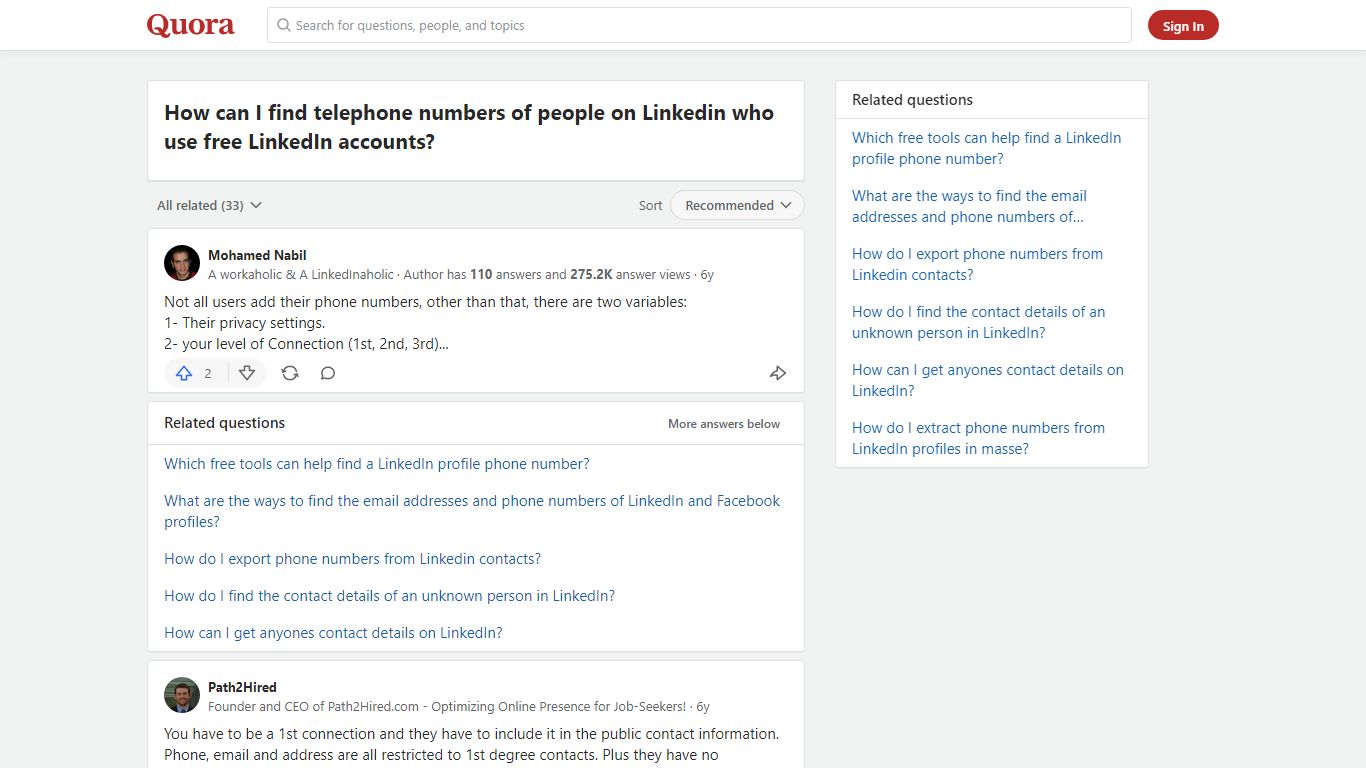 How to find telephone numbers of people on Linkedin who use ... - Quora